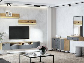 Модульная гостиная Байкал (дуб крафт золотой/графит) в Агролесе - agroles.mebel-nsk.ru | фото