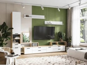 Модульная стенка Санса (дуб сонома/белый) в Агролесе - agroles.mebel-nsk.ru | фото
