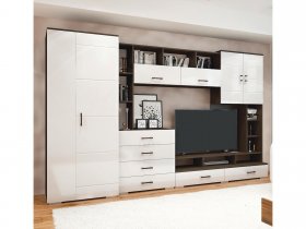 Стенка Коста МДФ (дуб венге/белый глянец) в Агролесе - agroles.mebel-nsk.ru | фото