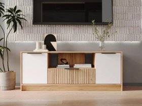 Тумба под ТВ  ТМ-001 Ивис (дуб крафт золотой/белый) в Агролесе - agroles.mebel-nsk.ru | фото